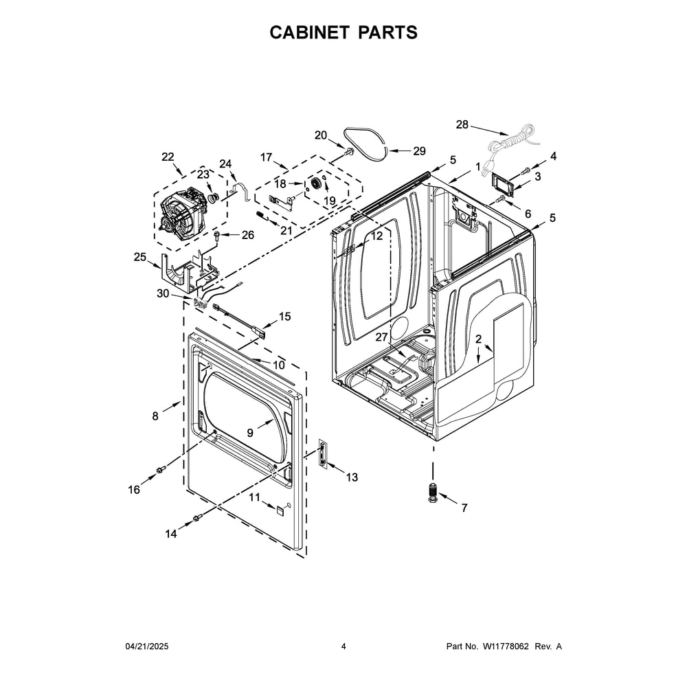Cabinet Parts Diagram and Parts List for WGD5100HC4  Whirlpool Dryer