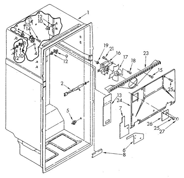 Liner Diagram and Parts List for ET20AKXSN06  Whirlpool Refrigerator