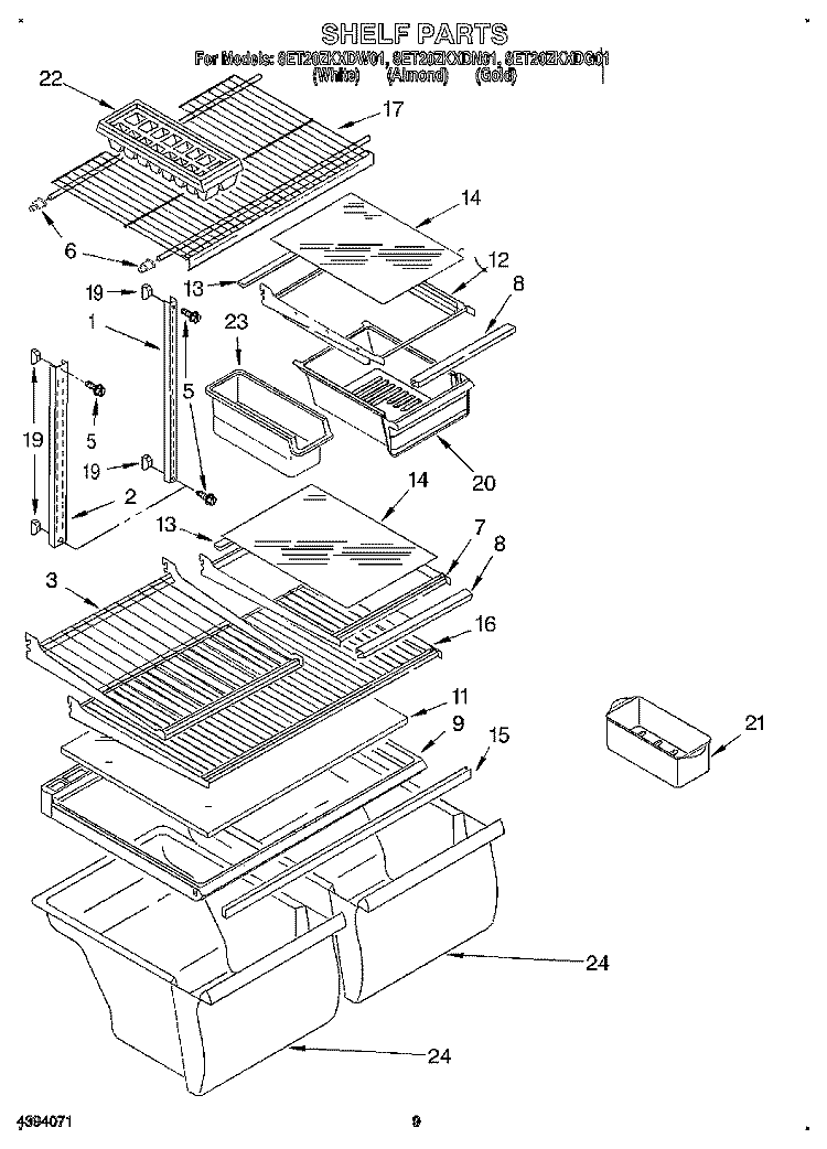 SHELF, LIT/OPTIONAL Diagram and Parts List for 8ET20ZKXDG01  Whirlpool Refrigerator