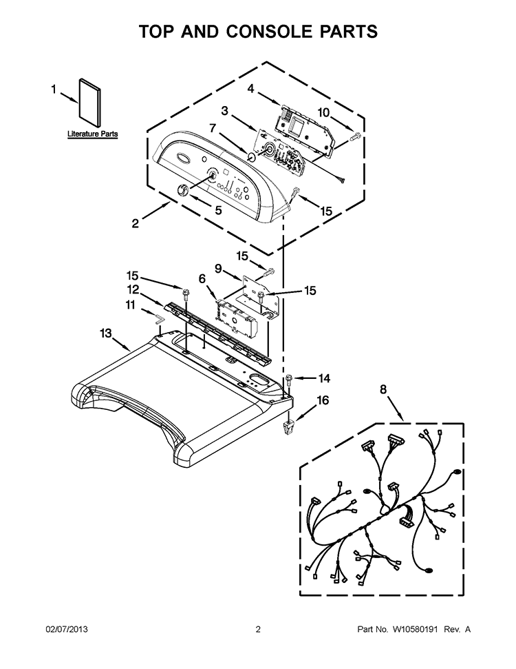 TOP AND CONSOLE PARTS Diagram and Parts List for WGD8600YW3  Whirlpool Dryer