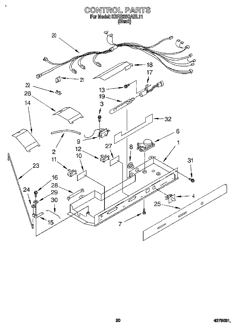 CONTROL Diagram and Parts List for KSRB25QABL11  KitchenAid Refrigerator