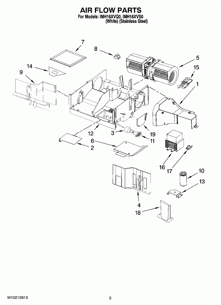 AIR FLOW PARTS Diagram and Parts List for IMH16XVS0  Whirlpool Microwave