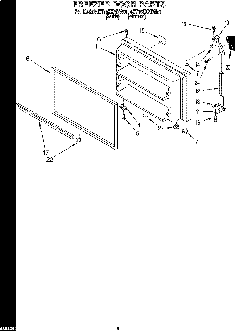 FREEZER DOOR Diagram and Parts List for 4ET18ZKXDW01  Whirlpool Refrigerator