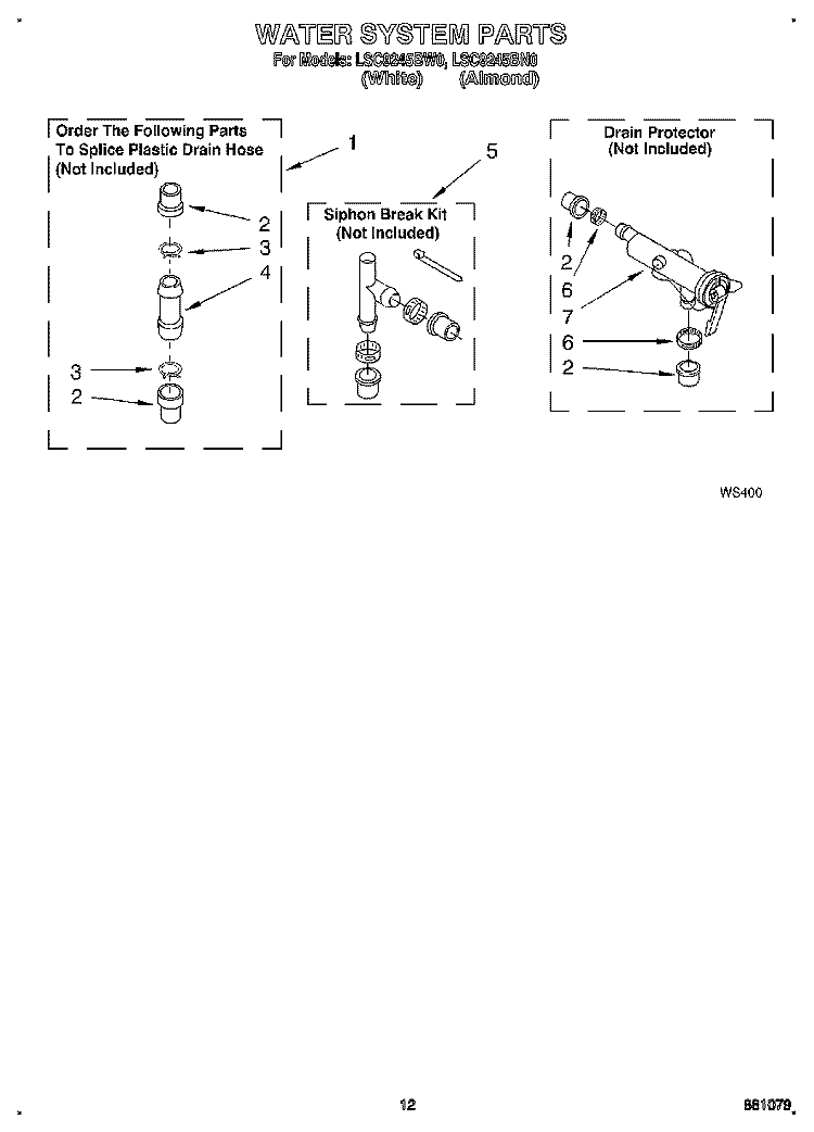 WATER SYSTEM Diagram and Parts List for LSC9245BW0  Whirlpool Washer