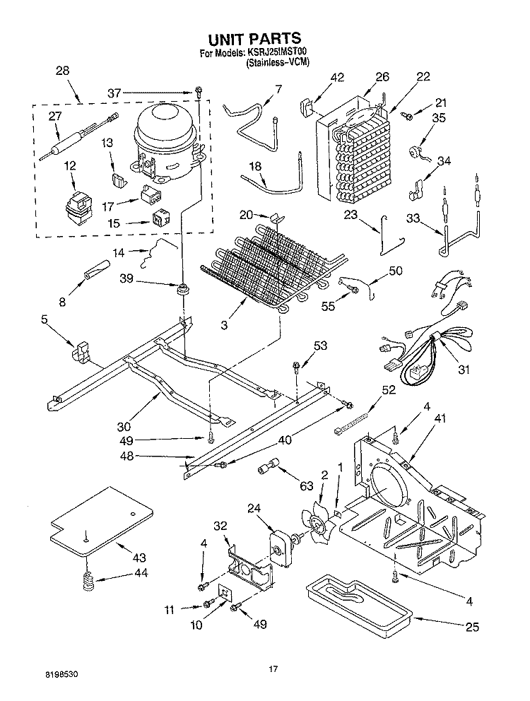 UNIT PARTS Diagram and Parts List for KSRJ25IMST00  KitchenAid Refrigerator