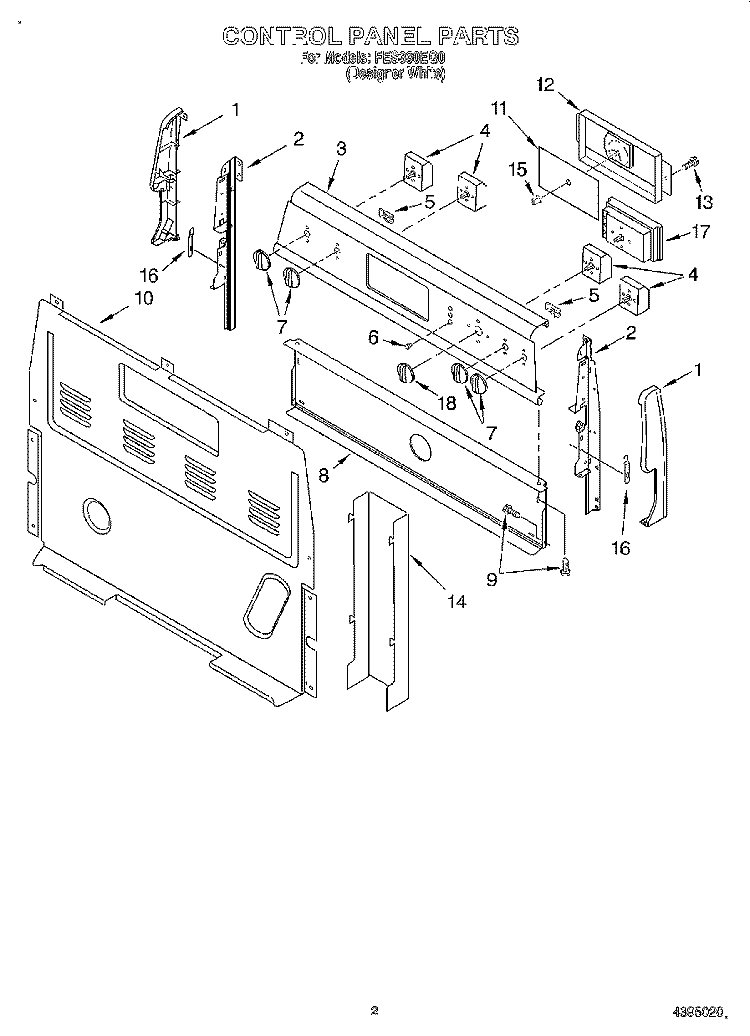 CONTROL PANEL Diagram and Parts List for FES330EQ0  Roper Range
