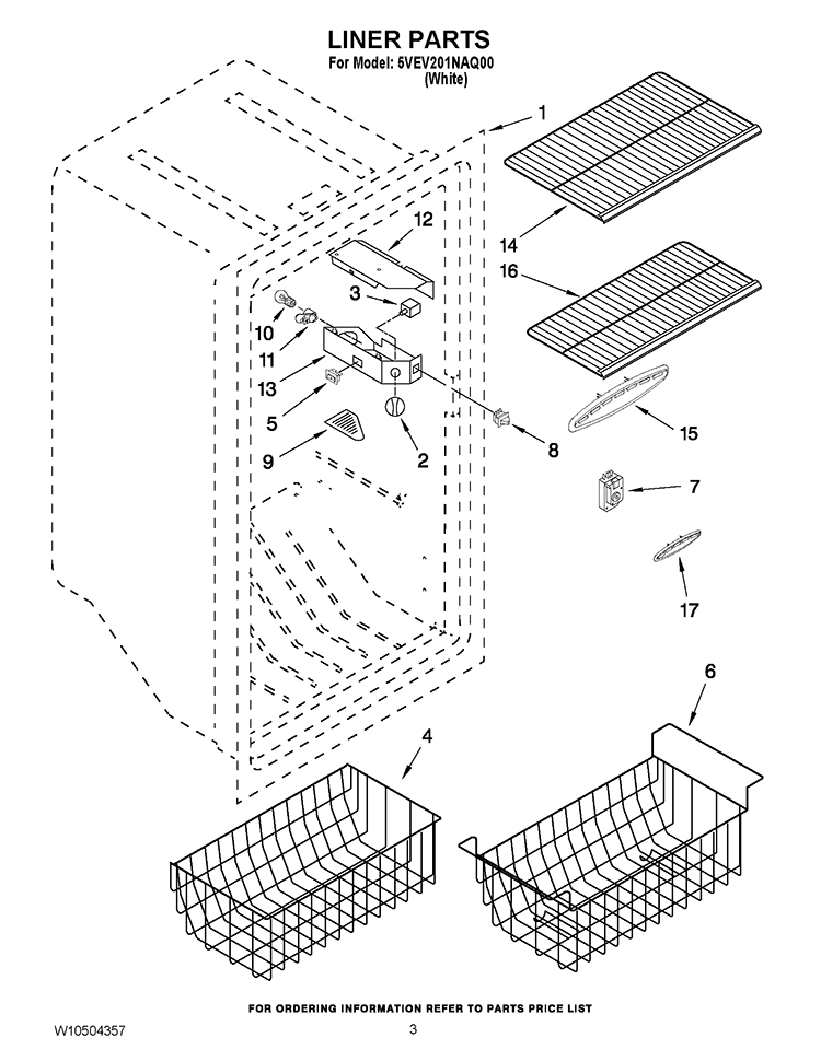 LINER PARTS Diagram and Parts List for 5VEV201NAQ00  Whirlpool Freezer