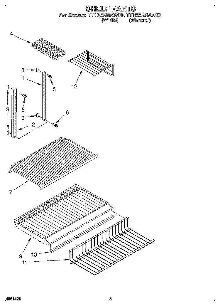 SHELF Diagram and Parts List for TT18EKRAN00  Whirlpool Refrigerator
