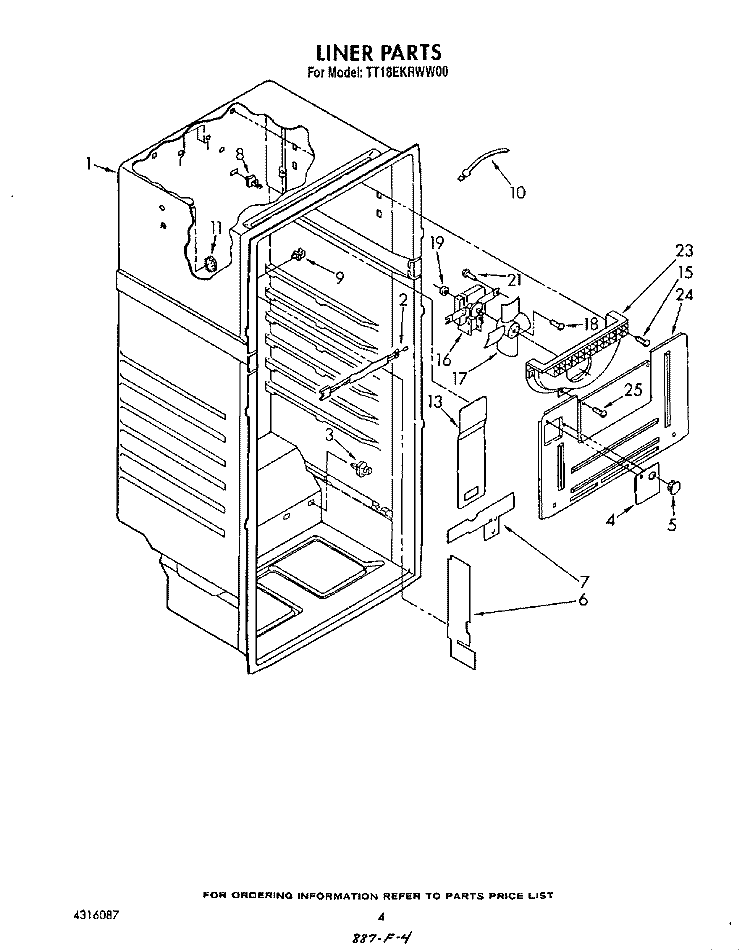 LINER Diagram and Parts List for TT18EKRWW00  Estate Refrigerator