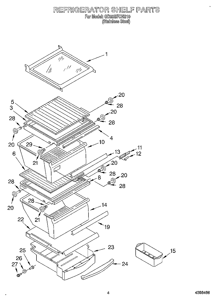 REFRIGERATOR SHELF Diagram and Parts List for GD25SFCHS10  Whirlpool Refrigerator