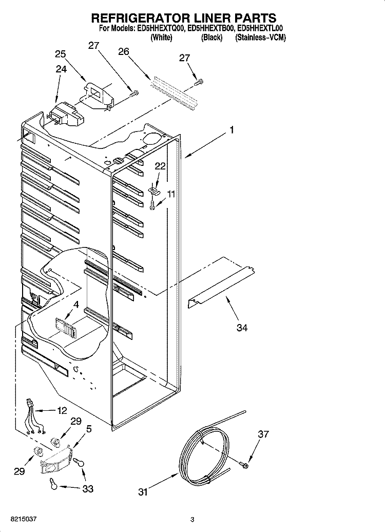 REFRIGERATOR LINER PARTS Diagram and Parts List for ED5HHEXTL00  Whirlpool Refrigerator