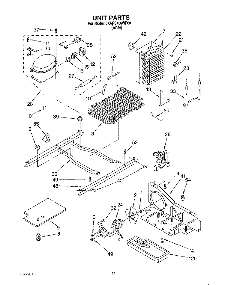 UNIT Diagram and Parts List for 3XARG496WP00  Whirlpool Refrigerator