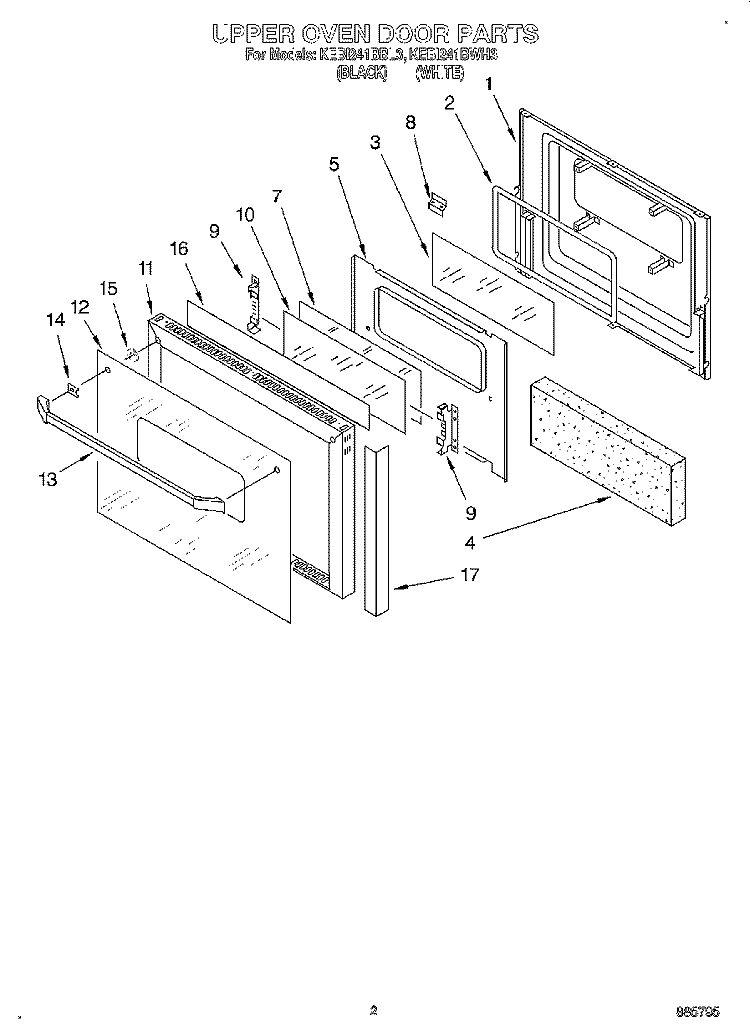 UPPER OVEN DOOR Diagram and Parts List for KEBI241BBL3  KitchenAid Wall Oven