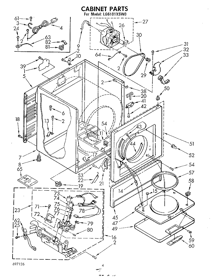 CABINET Diagram and Parts List for LG6101XSW0  Whirlpool Dryer
