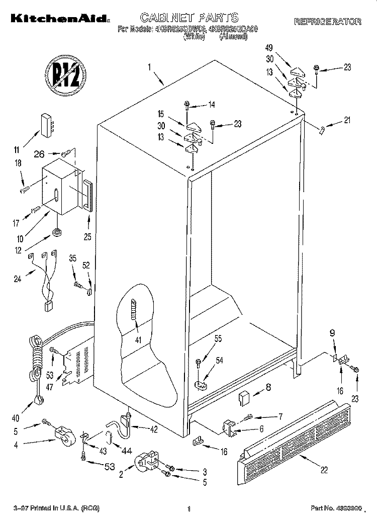 CABINET Diagram and Parts List for 4KSRS25QDA00  KitchenAid Refrigerator