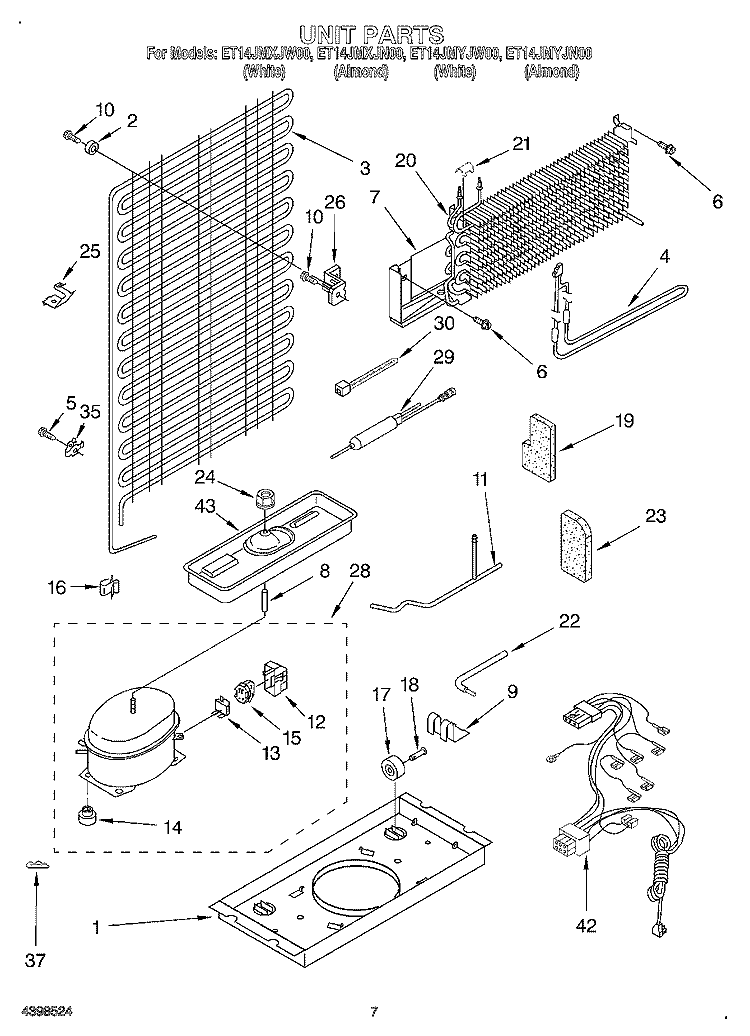 UNIT Diagram and Parts List for ET14JMYJN00  Whirlpool Refrigerator