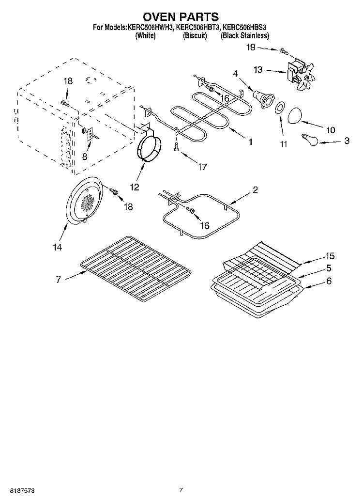 OVEN PARTS, MISCELLANEOUS PARTS Diagram and Parts List for KERC506HBT3  KitchenAid Range