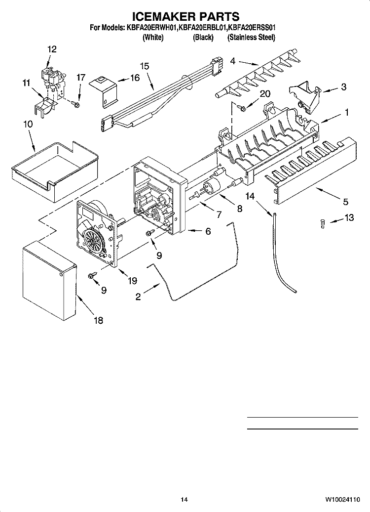 ICEMAKER PARTS, OPTIONAL PARTS (NOT INCLUDED) Diagram and Parts List for KBFA20ERBL01  KitchenAid Refrigerator