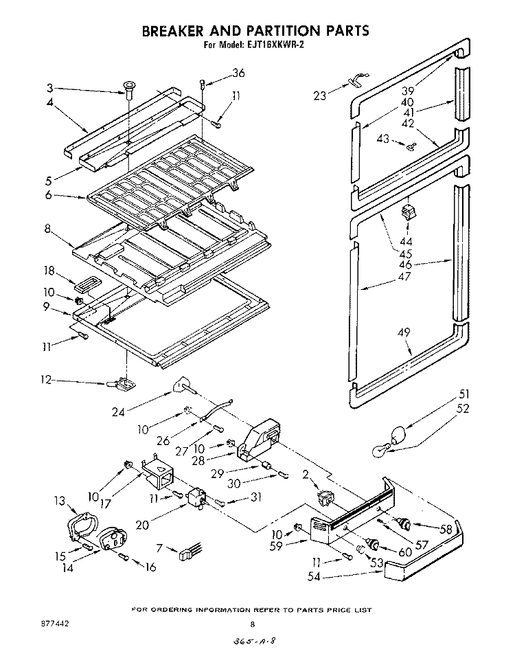 BREAKER AND PARTITION Diagram and Parts List for EJT161XKWR2  Whirlpool Refrigerator