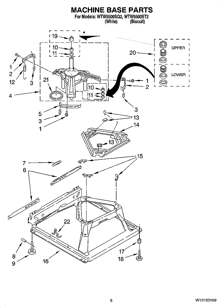 MACHINE BASE PARTS Diagram and Parts List for WTW5500ST2  Whirlpool Washer