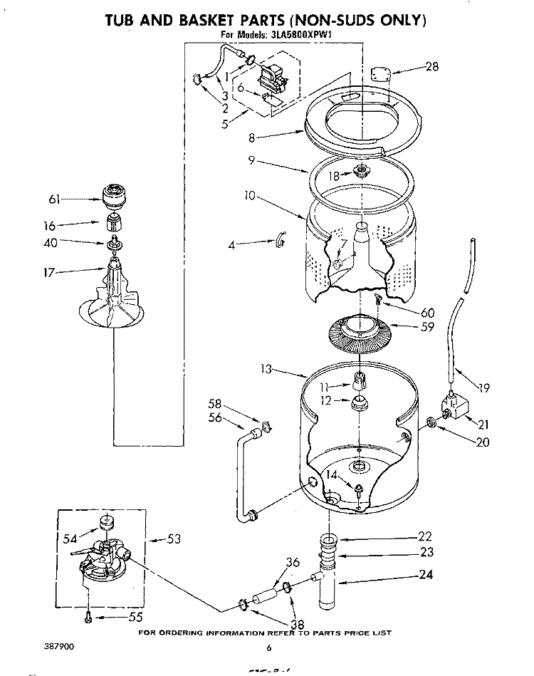 TUB AND BASKET Diagram and Parts List for 3LA5800XPW1  Whirlpool Washer