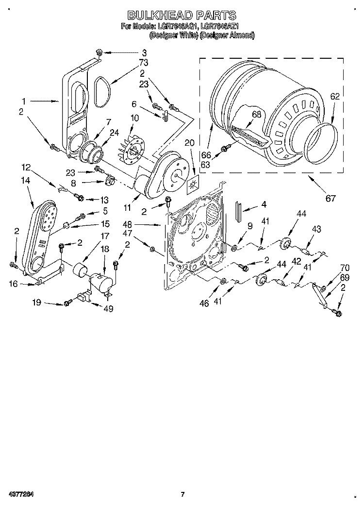 BULKHEAD Diagram and Parts List for LGR7646AZ1  Whirlpool Dryer