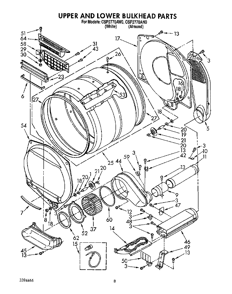 SECTION Diagram and Parts List for CSP2770AN0  Whirlpool Dryer