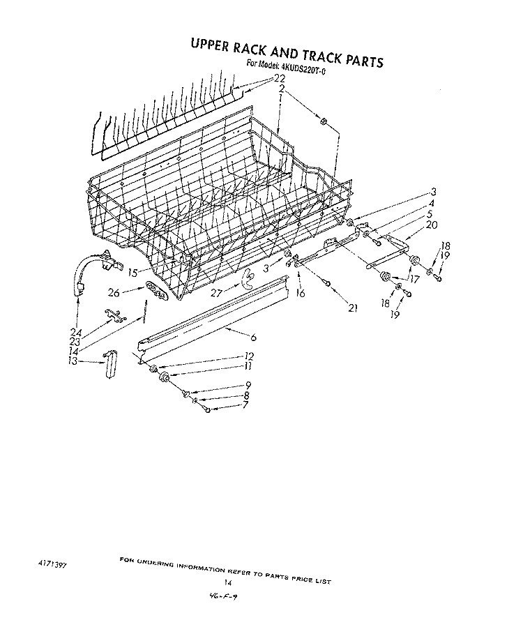 UPPER RACK AND TRACK Diagram and Parts List for 4KUDS220T0  KitchenAid Dishwasher