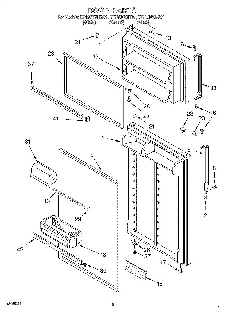 DOOR Diagram and Parts List for ET18CKXHT01  Whirlpool Refrigerator