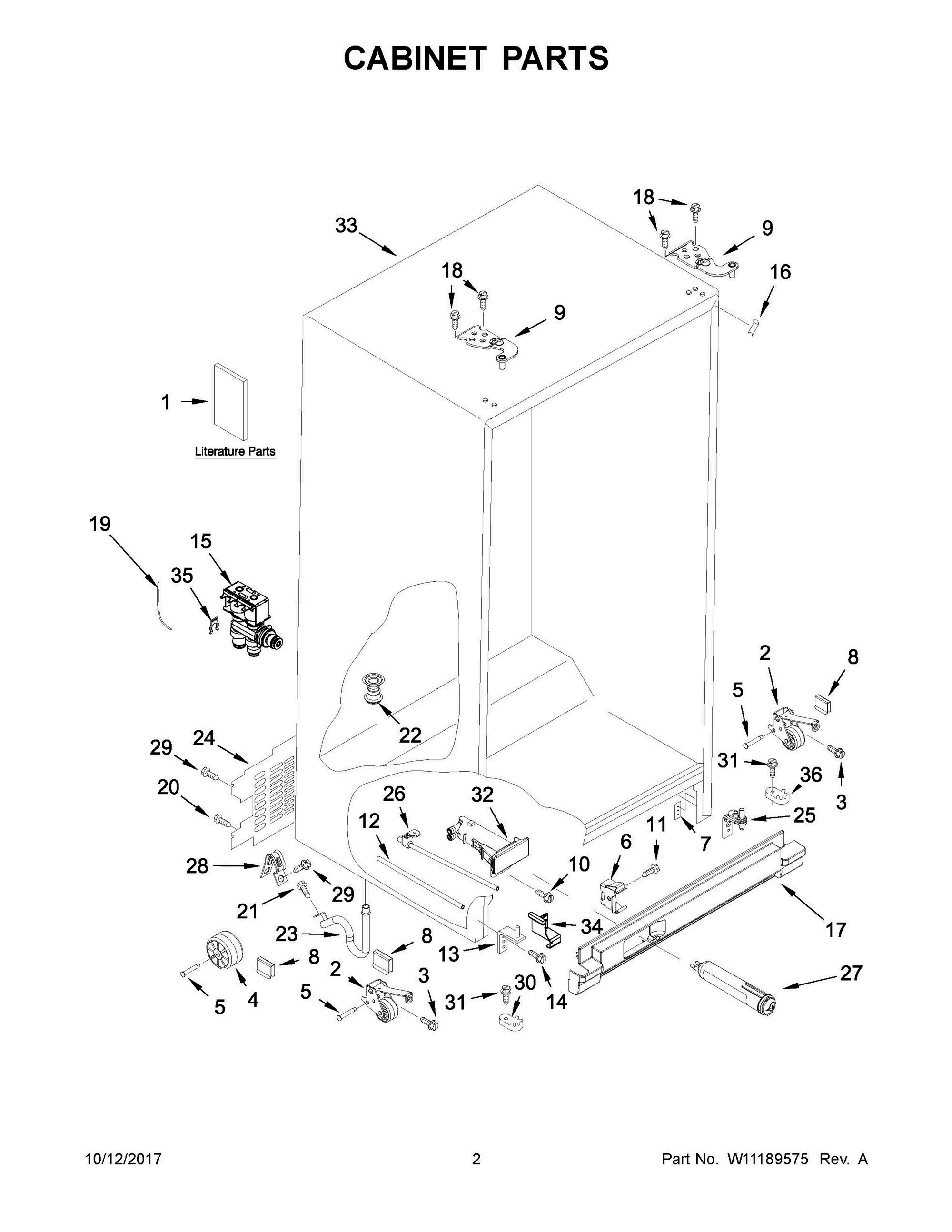02 - CABINET PARTS Diagram and Parts List for WRS321SDHW00  Whirlpool Refrigerator