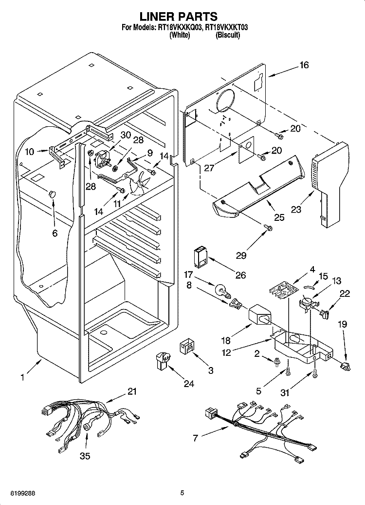LINER PARTS Diagram and Parts List for RT18VKXKQ03  Roper Refrigerator