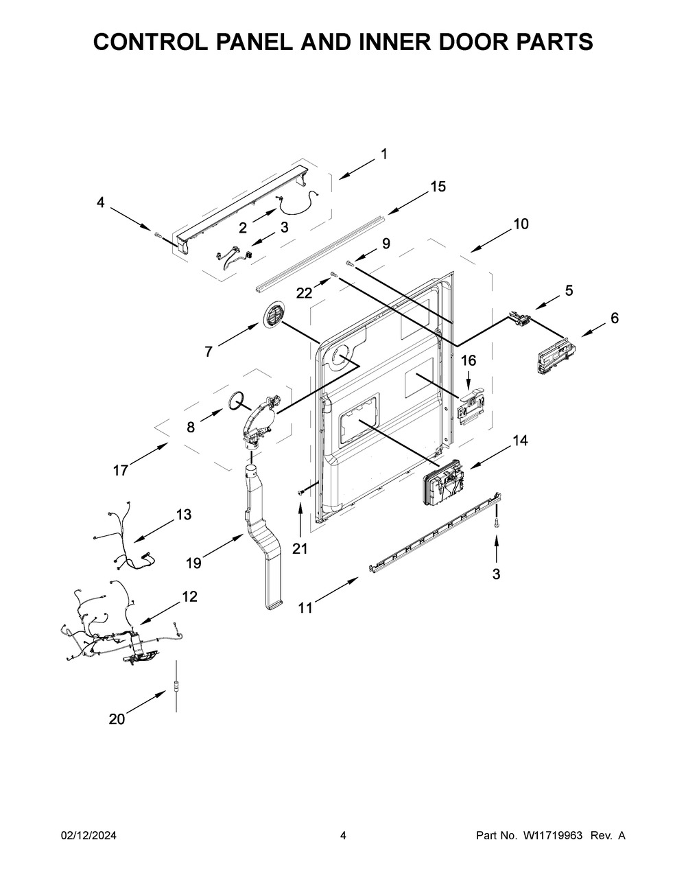 Control Panel And Inner Door Parts Diagram and Parts List for KDPM804KPS2  KitchenAid Dishwasher