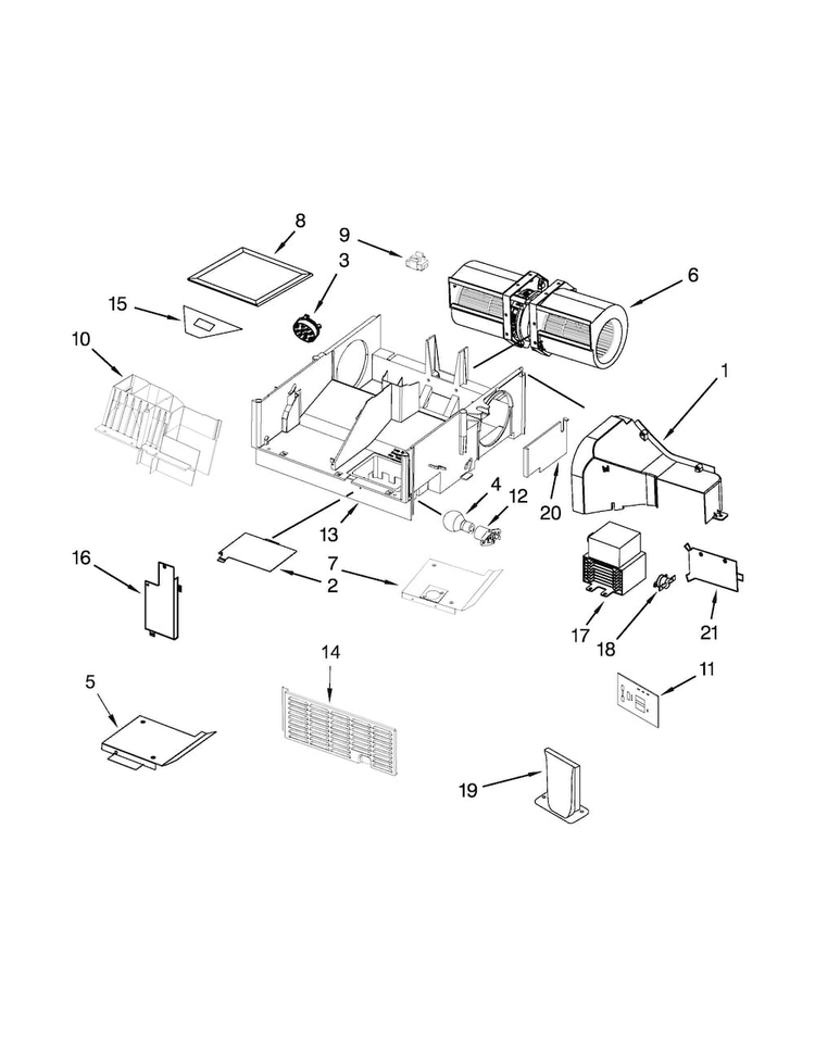 Air Flow Parts Diagram and Parts List for WMH32519CB0  Whirlpool Microwave
