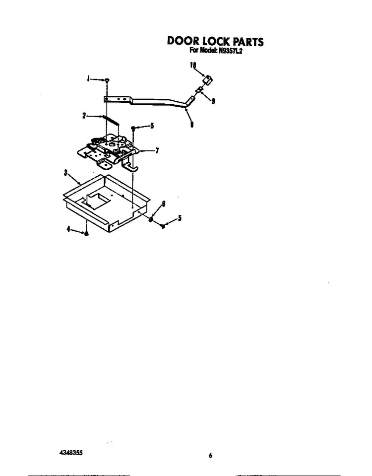 Door Lock Diagram and Parts List for N9357*2  Roper Range