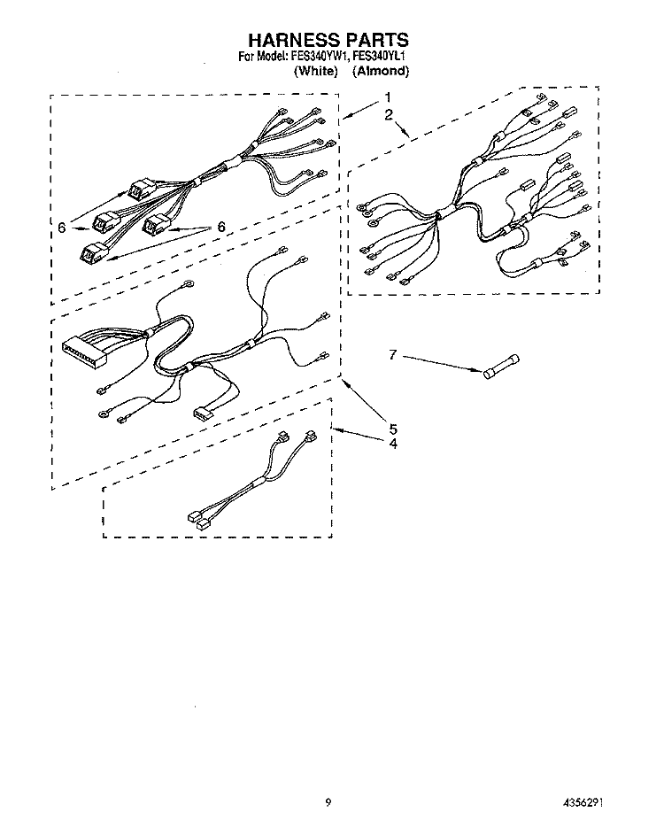 HARNESS Diagram and Parts List for FES340YL1  Whirlpool Range