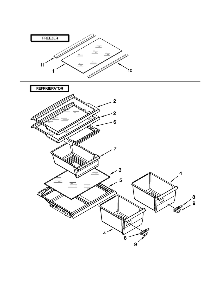 Shelf Parts Diagram and Parts List for W6RXNGFWS03  Whirlpool Refrigerator