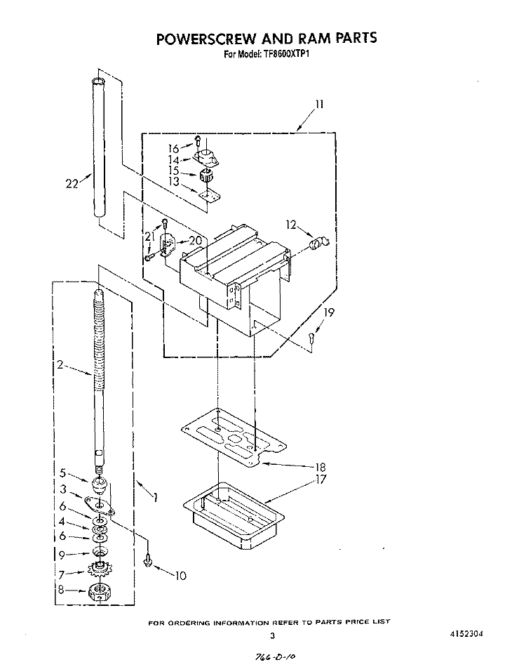 POWERSCREW AND RAM Diagram and Parts List for TF8600XTP1  Whirlpool Trash Compactor