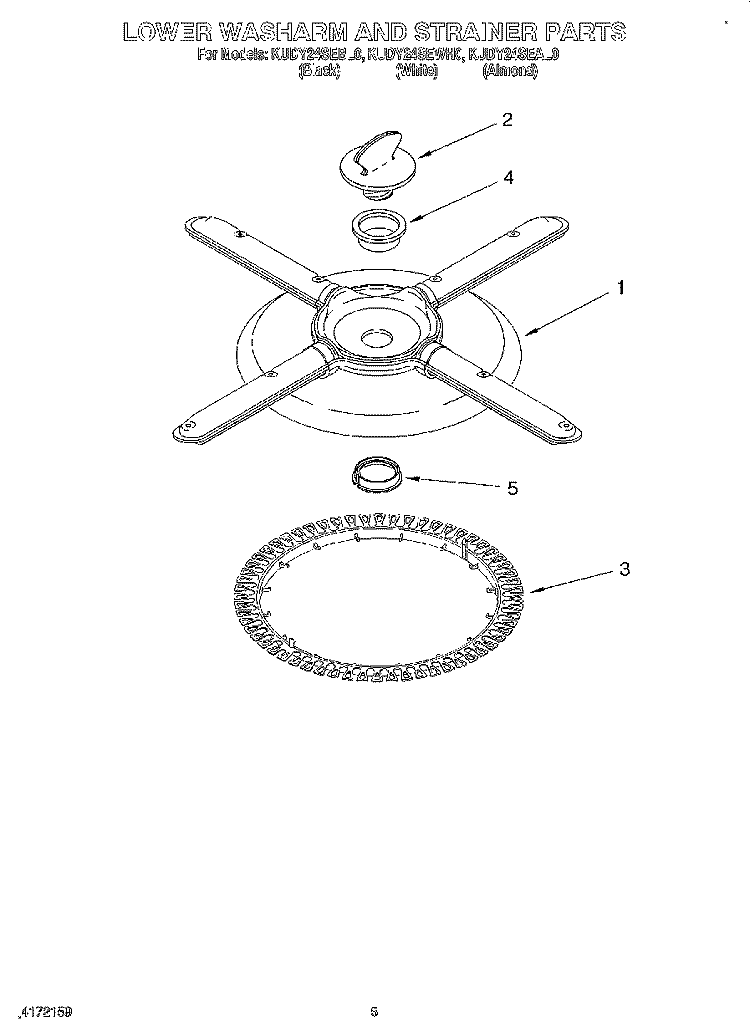 LOWER WASHARM & STRAINER Diagram and Parts List for KUDY24SEWH0  KitchenAid Dishwasher