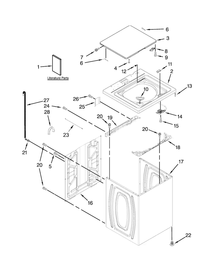 Top And Cabinet Parts Diagram and Parts List for WTW4800BQ1  Whirlpool Washer