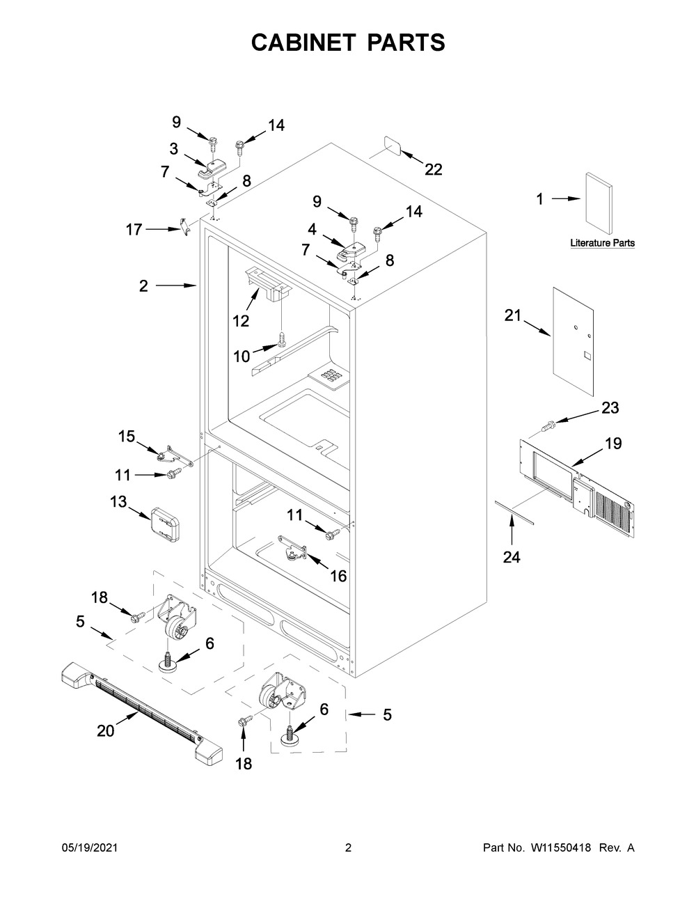 Cabinet Parts Diagram and Parts List for WRF532SNHW04  Whirlpool Refrigerator