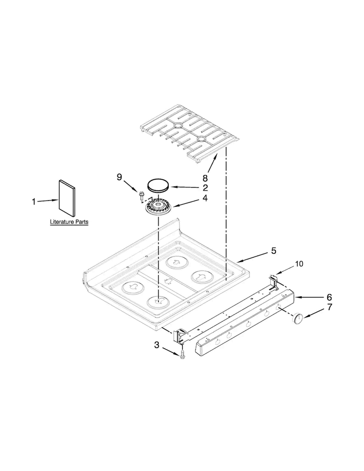 Cooktop Parts Diagram and Parts List for WFG540H0AB1  Whirlpool Range