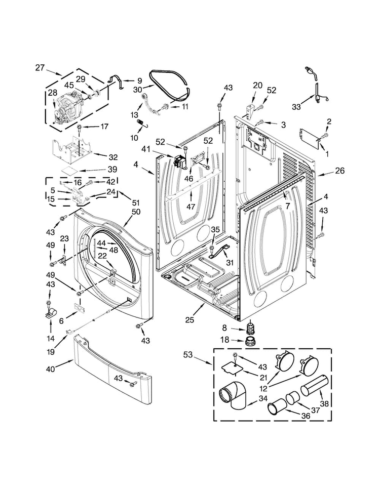 Cabinet Parts Diagram and Parts List for CGD9060AW0  Whirlpool Dryer