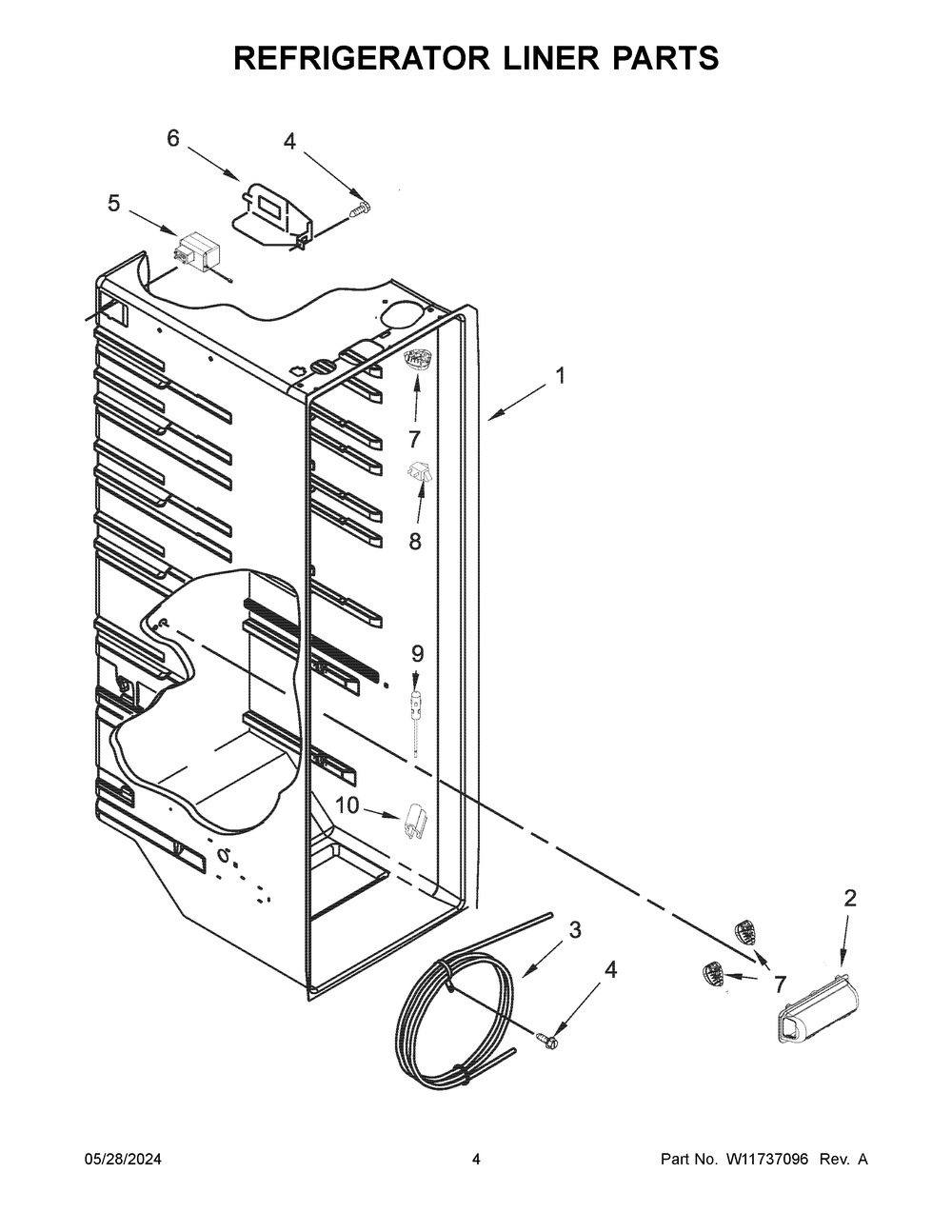 Refrigerator Liner Parts Diagram and Parts List for WRS325SDHB10  Whirlpool Refrigerator