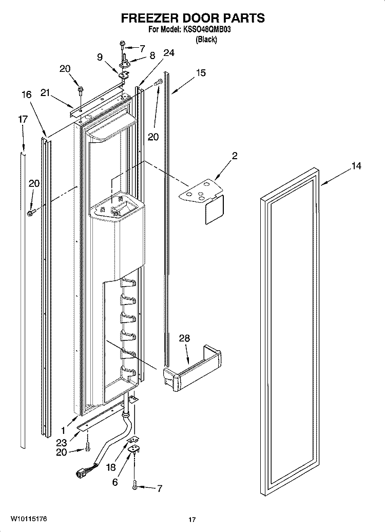 FREEZER DOOR PARTS Diagram and Parts List for KSSO48QMB03  KitchenAid Refrigerator