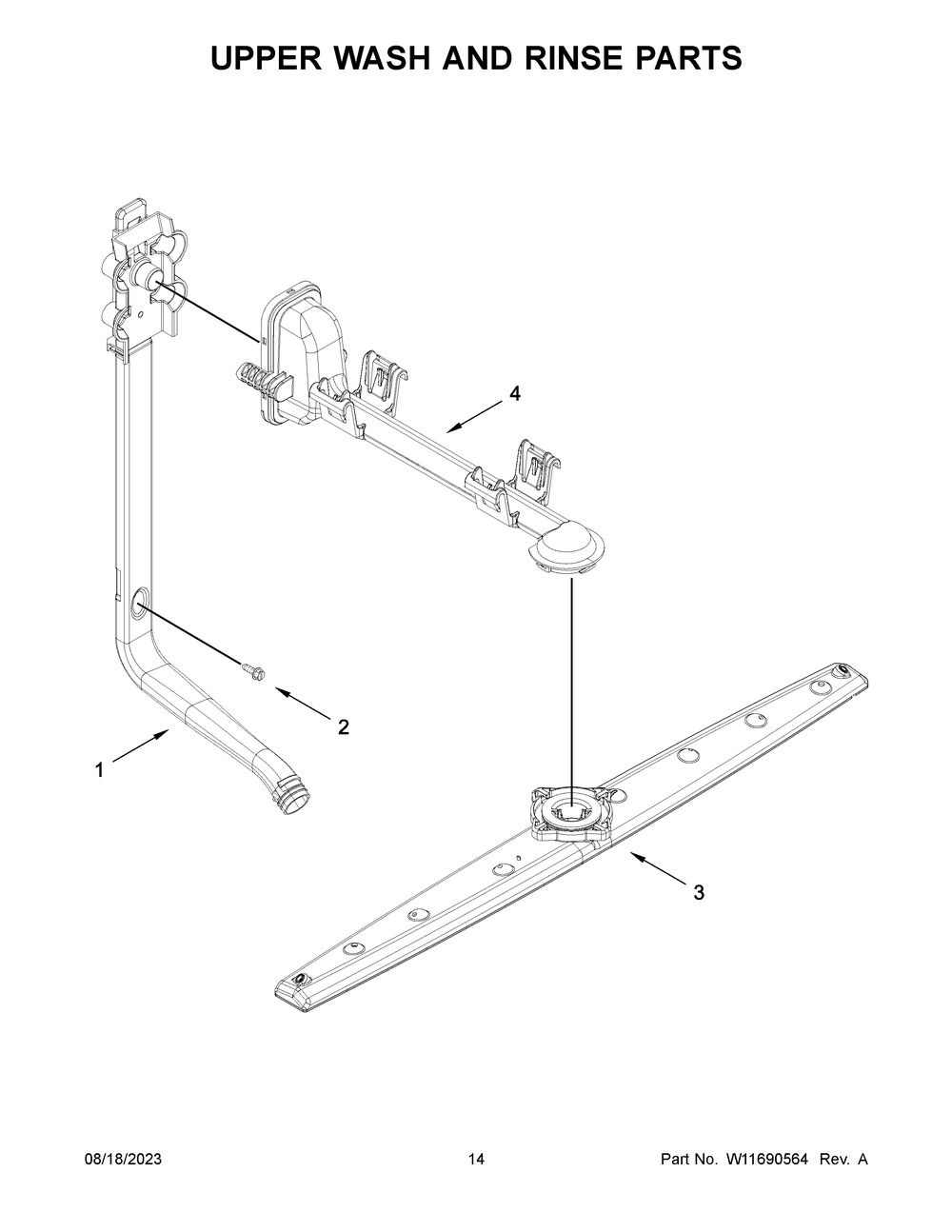 Upper Wash And Rinse Parts Diagram and Parts List for WDT531HAPM0  Whirlpool Dishwasher