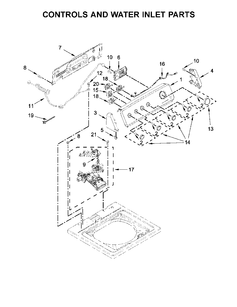 Controls and water inlet parts Diagram and Parts List for 11022242511  Kenmore Washer