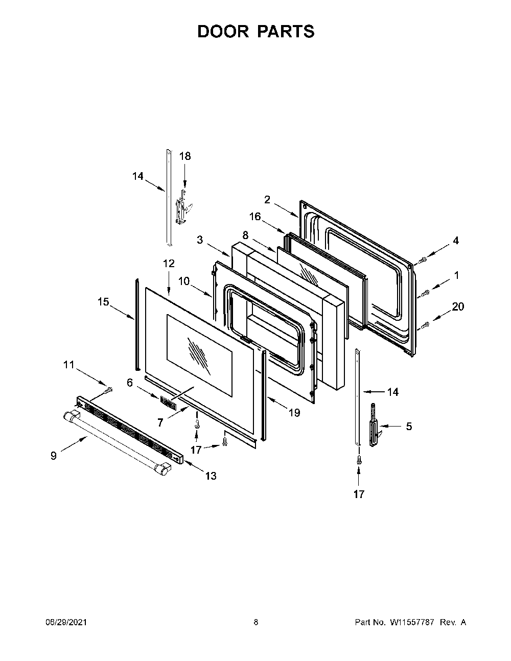 05 - Door Parts Diagram and Parts List for YMER6600FB3  Whirlpool Range