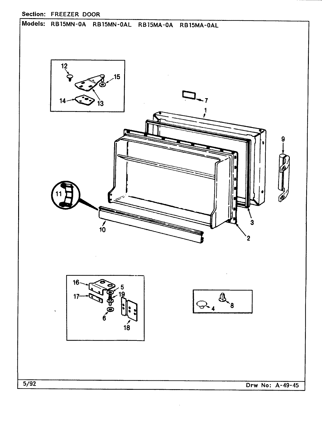 02 - FREEZER DOOR Diagram and Parts List for RB15MA-0A  Whirlpool Refrigerator
