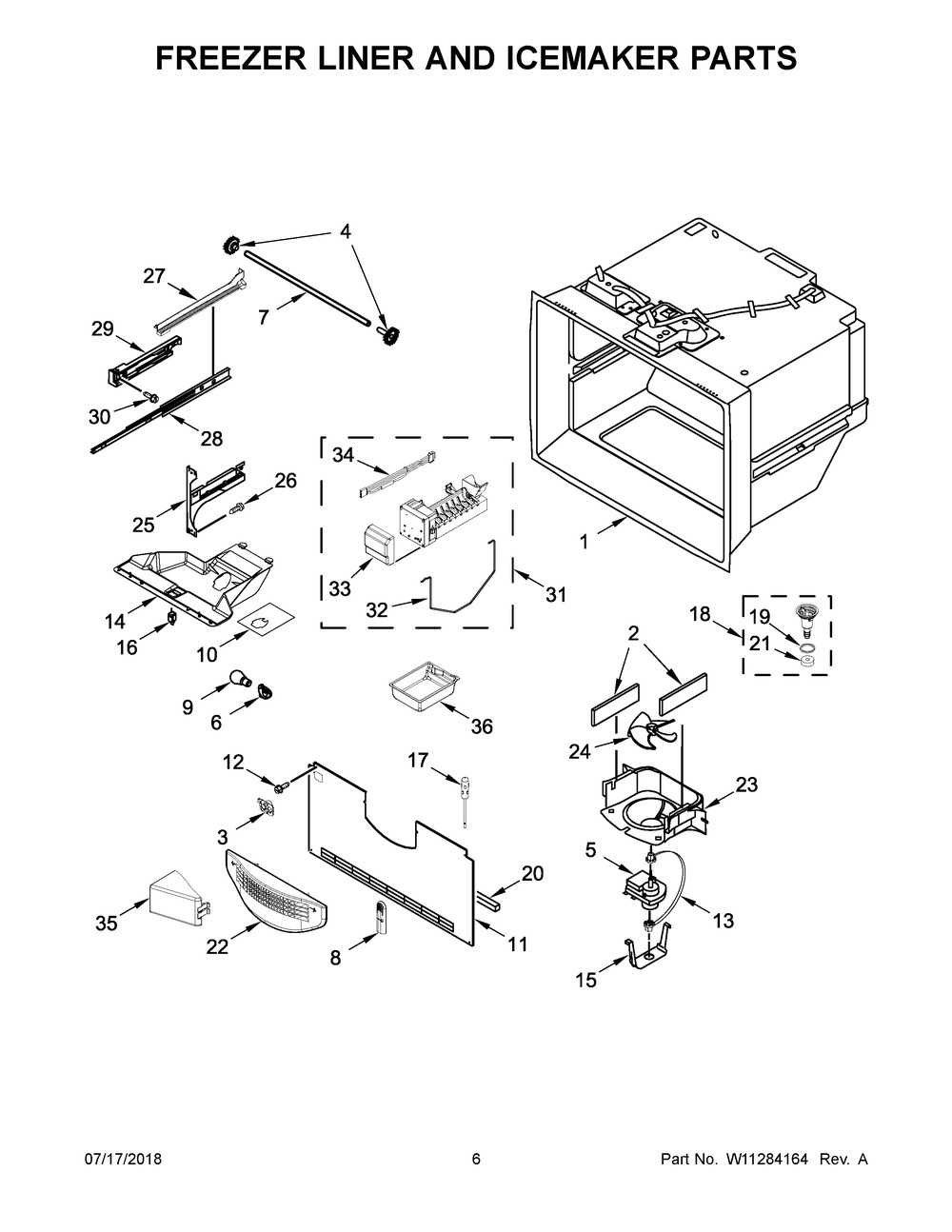 Freezer Liner And Icemaker Parts Diagram and Parts List for WRF532SMHZ01  Whirlpool Refrigerator