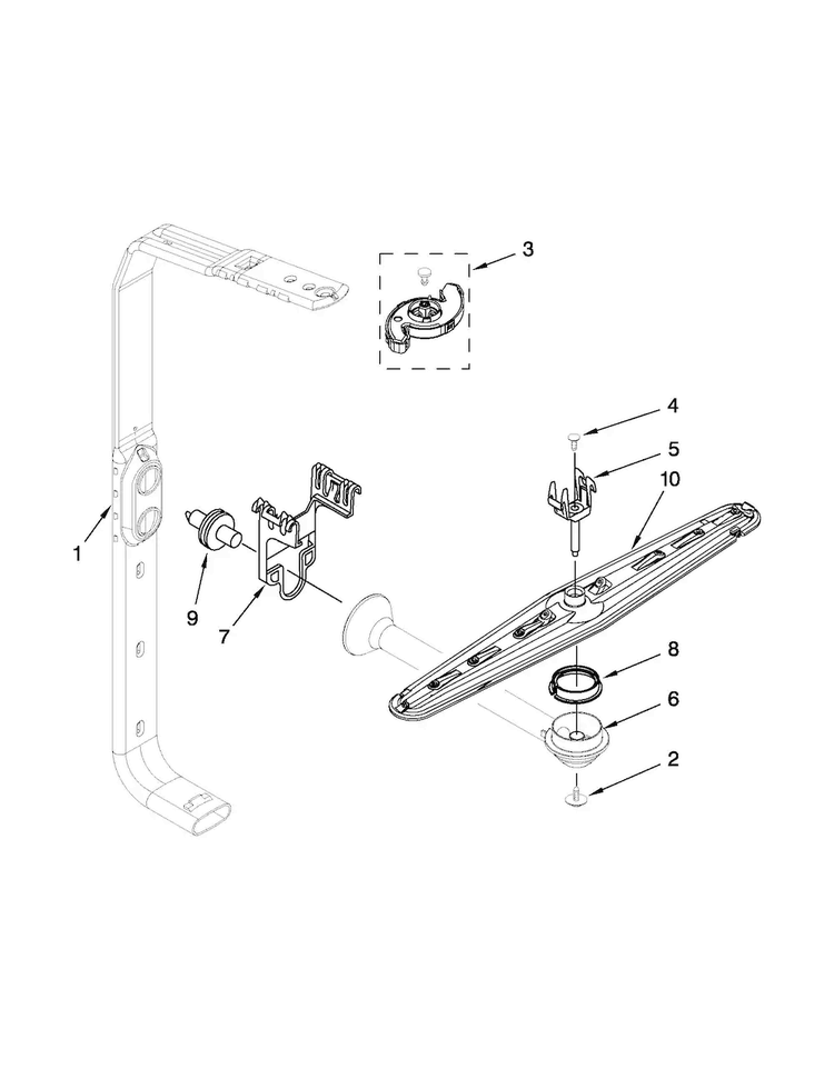 Upper Wash And Rinse Parts Diagram and Parts List for KUDC10FXBL7  KitchenAid Dishwasher
